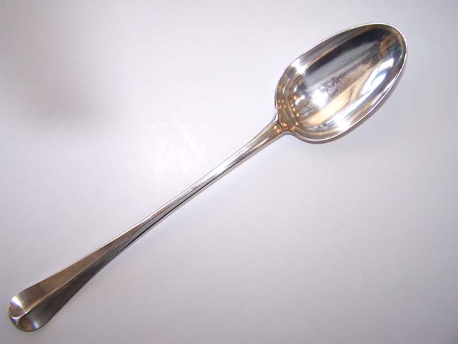 A George II period Hanoverian pattern silver Serving Spoon, maker's mark 'R P', London 1743